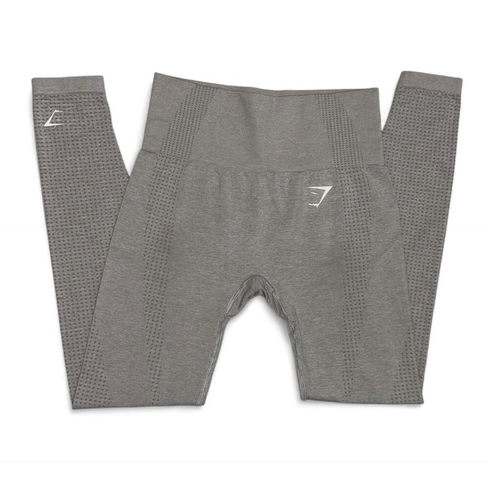 Gymshark Grey Athletic Workout Gym Leggings with White Logo Women's Size Small S